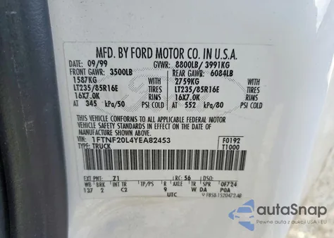 2000 Ford F250 Super Duty from USA, damaged, VIN 1FTNF20L4YEA82453